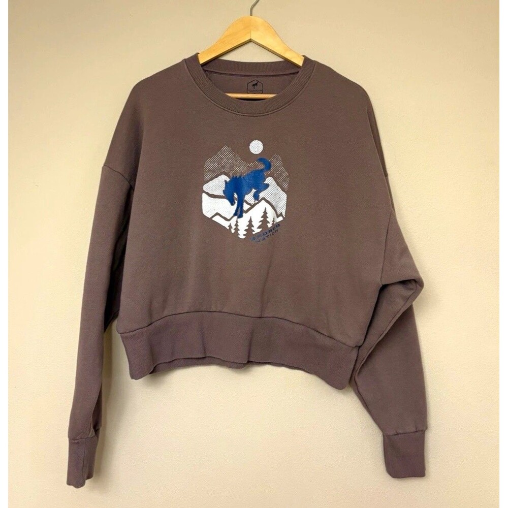 Bronco Nation Women's L Brown Crew Neck Pullover Sweatshirt Graphic Logo Cotton